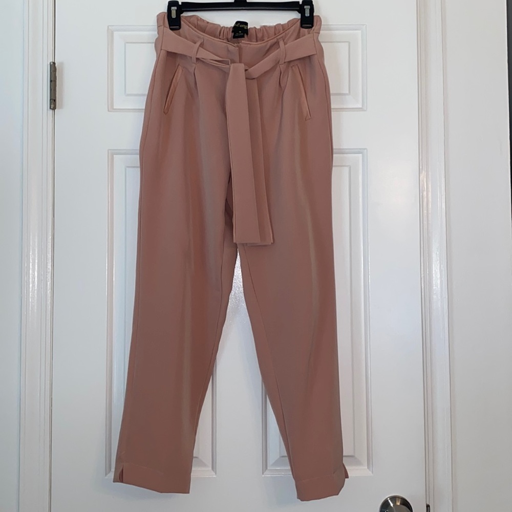 Blush trousers with tie belt